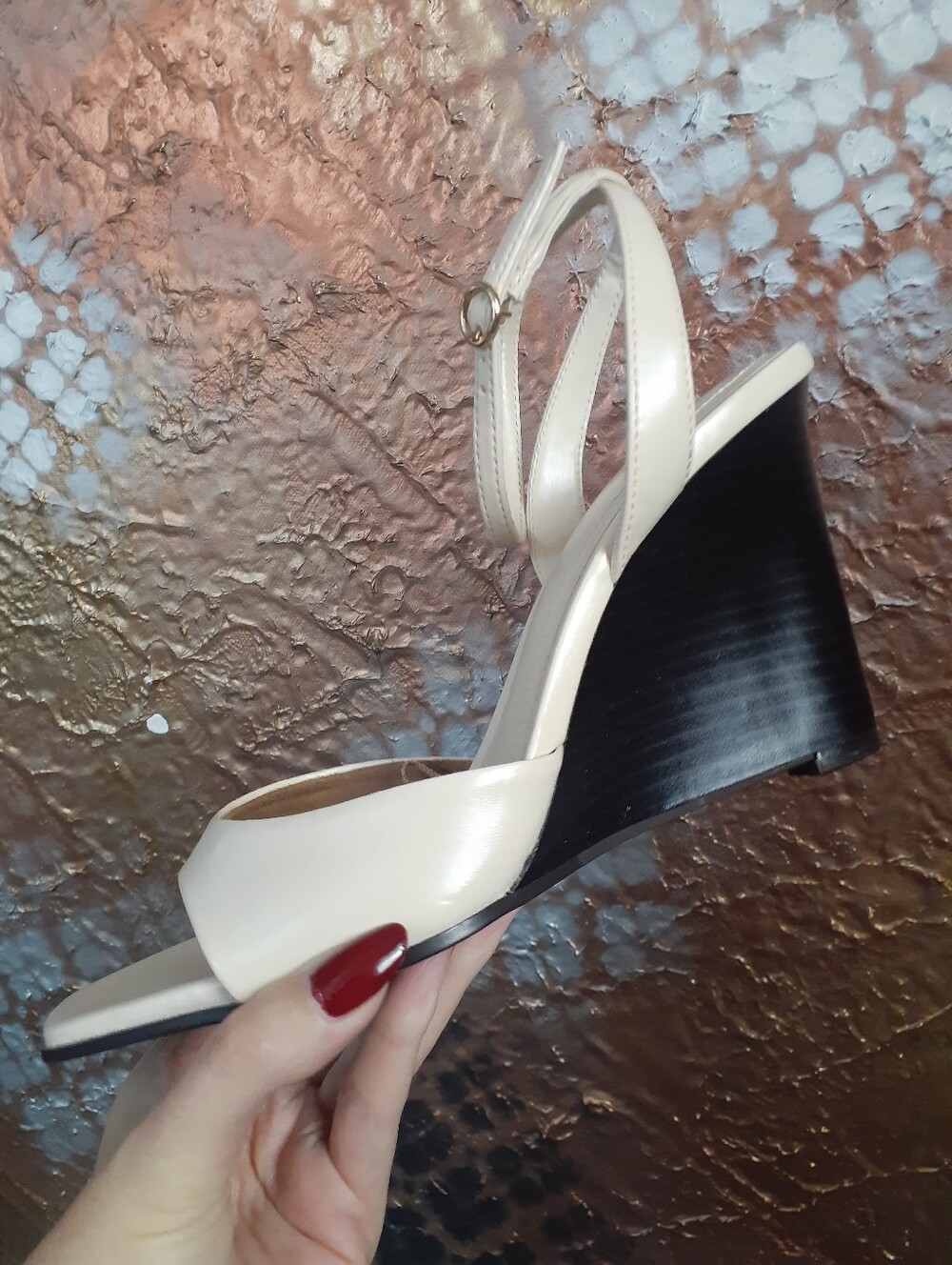 Zara Nwt Open Toed Strappy Wedges In Faux Leather